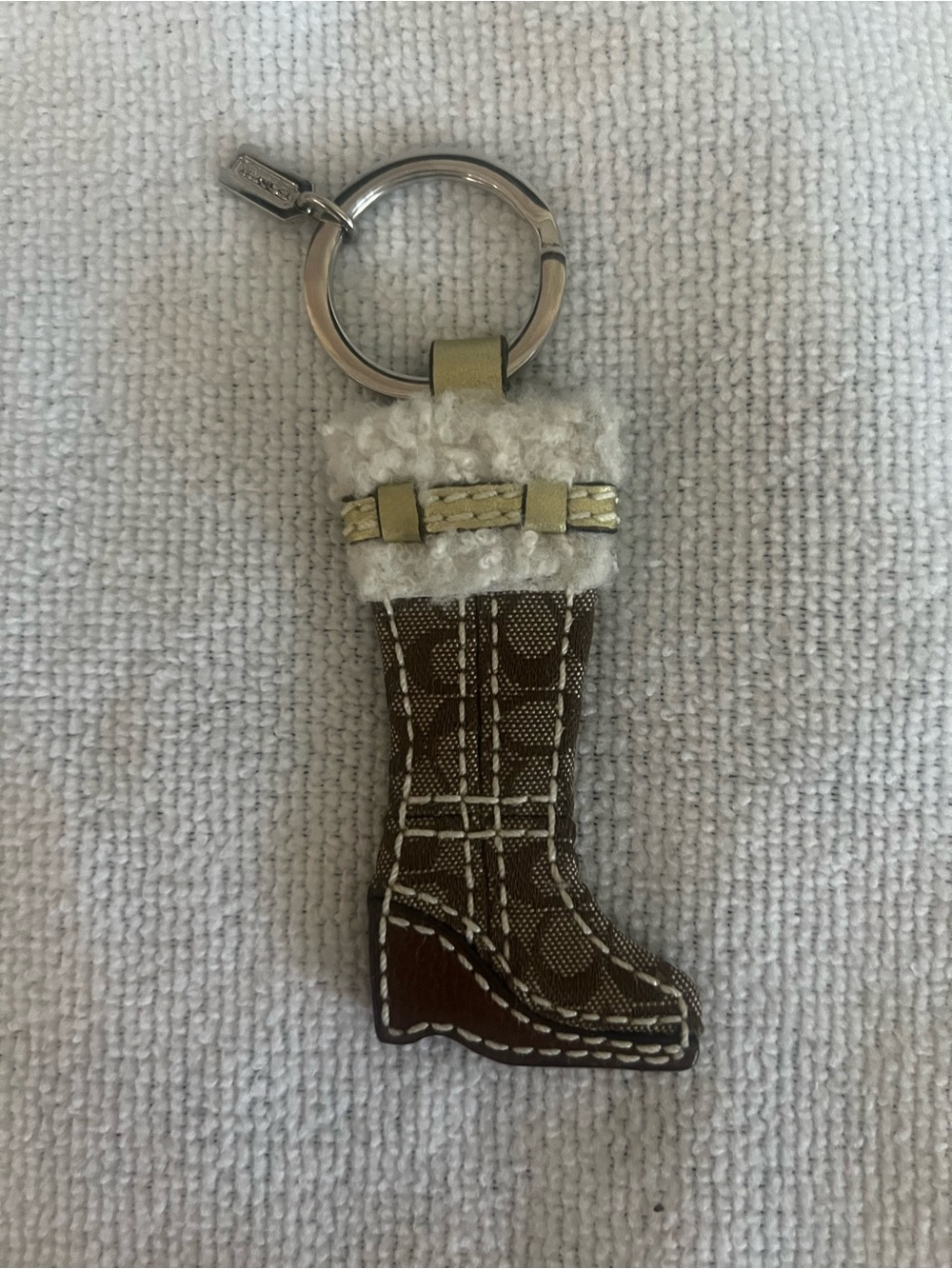 Boot Keychain with Shearling Accent - Brown and Cream